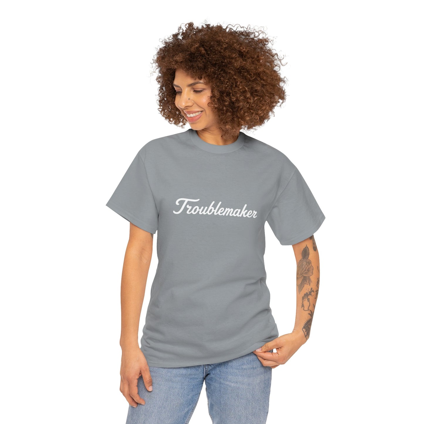 Troublemaker Signature Logo Tee – Unisex Heavy Cotton T-Shirt - Fun Graphic T-Shirt for Casual Wear