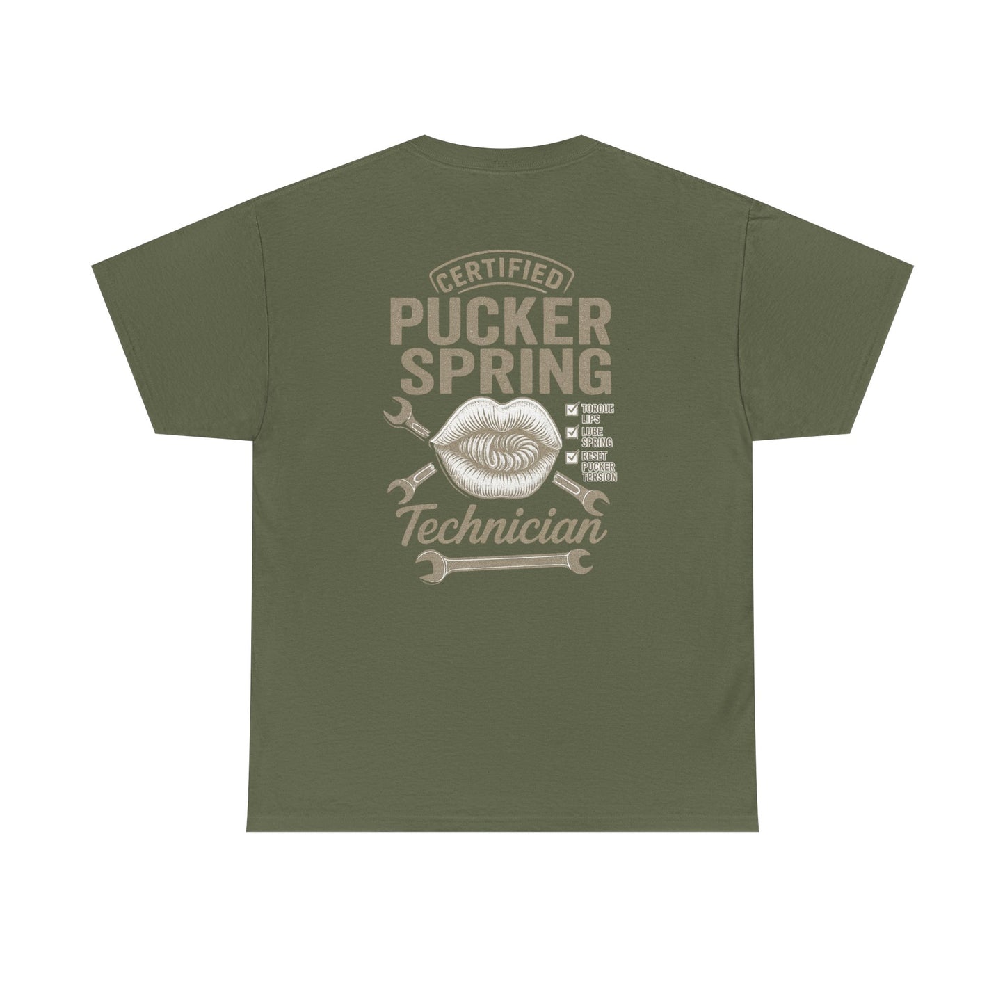 Certified Pucker Spring Technician T-Shirt, Humor Tee, Gift for Technicians, Unisex Cotton Tee, Fun Work Shirt, Quirky Gift Idea
