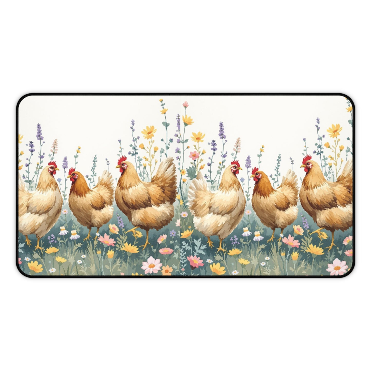 Desk Mat - Chickens and Plants Design